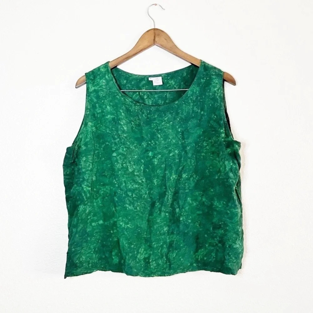 Acid Wash Tank Tie Dye Green Sleeveless Top Lightweight Size XL LA LUNA LOCA